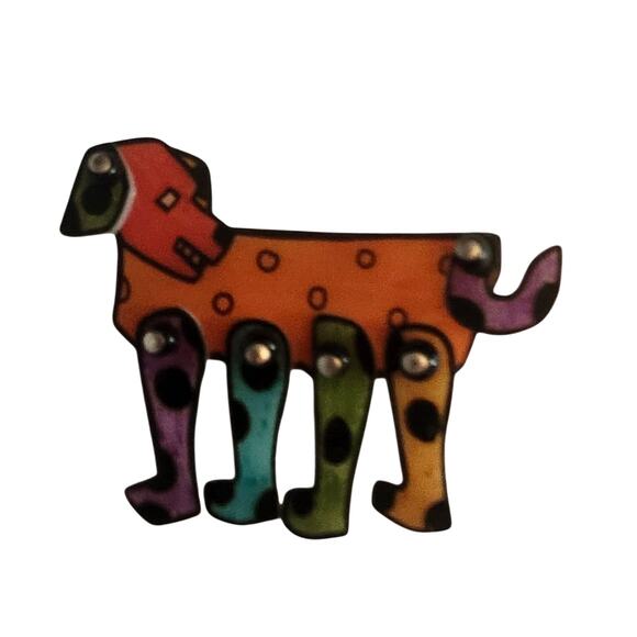 Handmade Jewelry - Artist Signed Articulated Abstract Dog Pin Brooch
